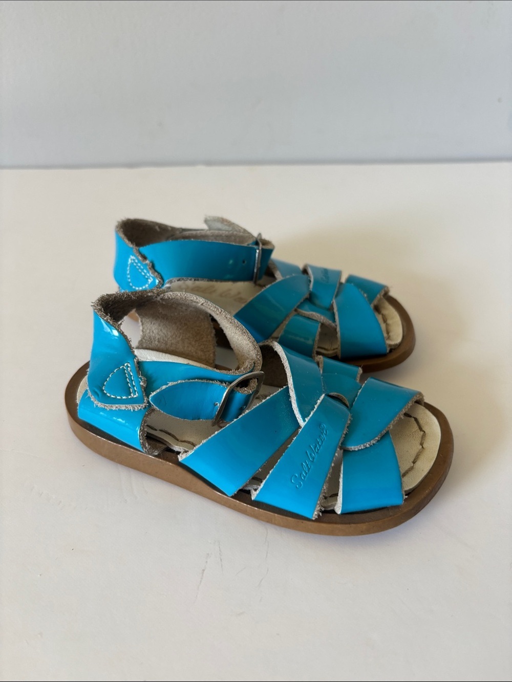 Salt Water Sandals Blue Leather Flat Ankle Strap Toddler Size 5